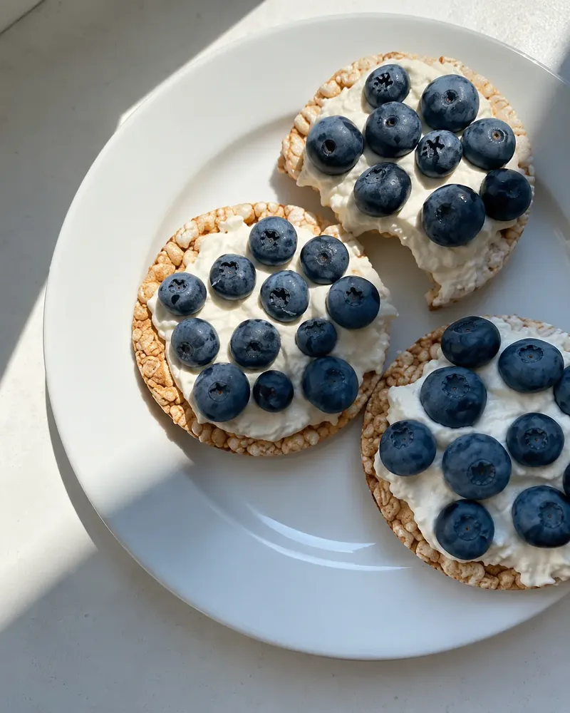 Torradas com cream cheese e mirtilos